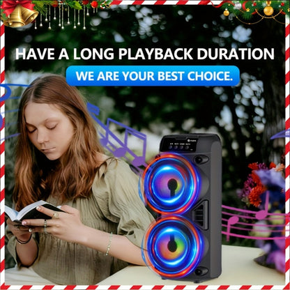 10 Inch Portable Bluetooth Speaker with RGB LED Lights & FM Radio - Heavy Bass Dual Drivers, USB Charging, Outdoor Camping Speaker, Holiday Gift for Family Friends