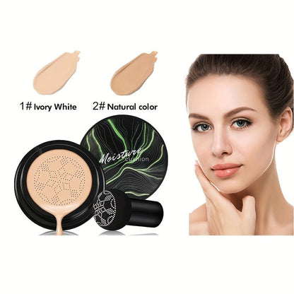 Mushroom Head Air Cushion Foundation 2pcs BB CC Cream Set Hydrating Waterproof Buildable Coverage Pore Invisible Long Lasting Natural Dewy Finish Face Makeup for Women