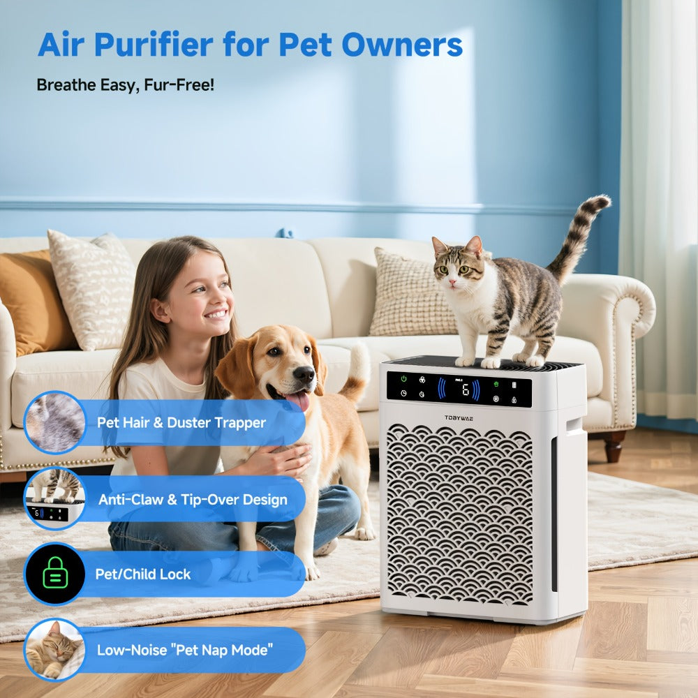 Air Purifier TDBYWAE with Three-Stage HEPA and Carbon Filters, 3000 Sq Ft Source Value, 22dB Mode and 19-Hour Timer