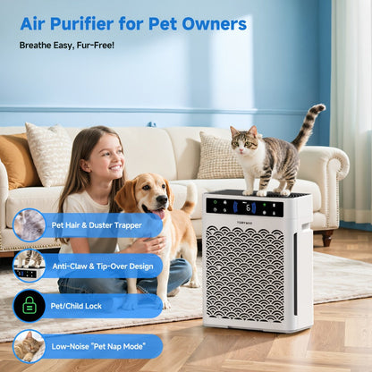 Air Purifier TDBYWAE with Three-Stage HEPA and Carbon Filters, 3000 Sq Ft Source Value, 22dB Mode and 19-Hour Timer