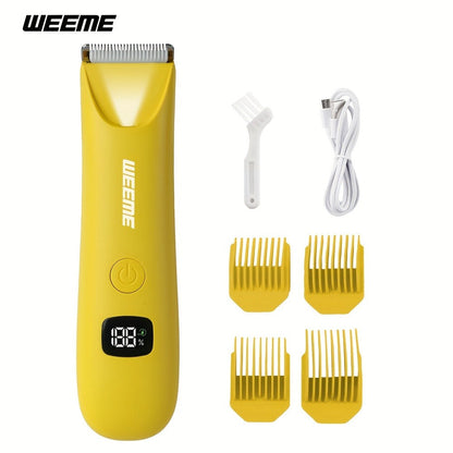 WEEEME Body Hair Trimmer with Digital Display, Four Guide Guards and Yellow, Blue or Black Housing