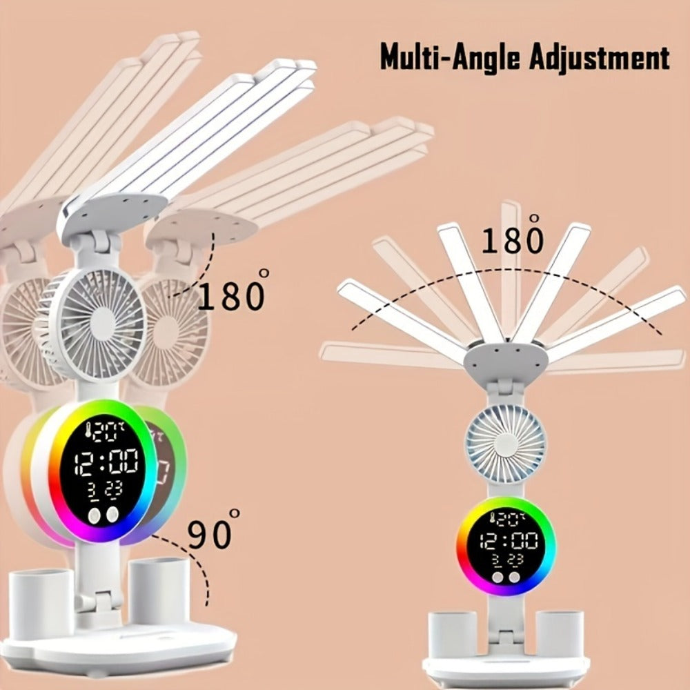 Multifunction LED Desk Lamp with Dual Light Bars, Built-In Fan, Digital Clock Display and One- or Two-Pack Options