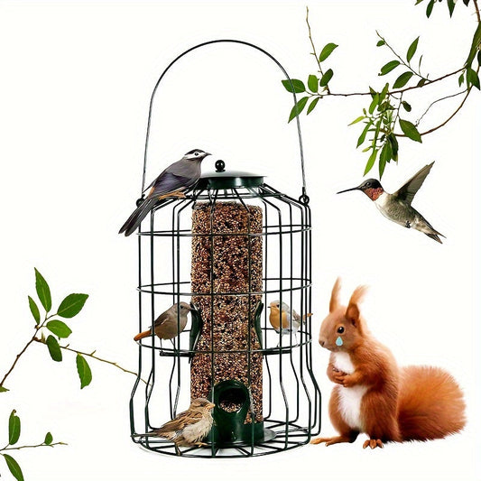 Bird Feeder | Metal Tube Cage 4 Port Hanging Outdoor Sparrow Wild Bird