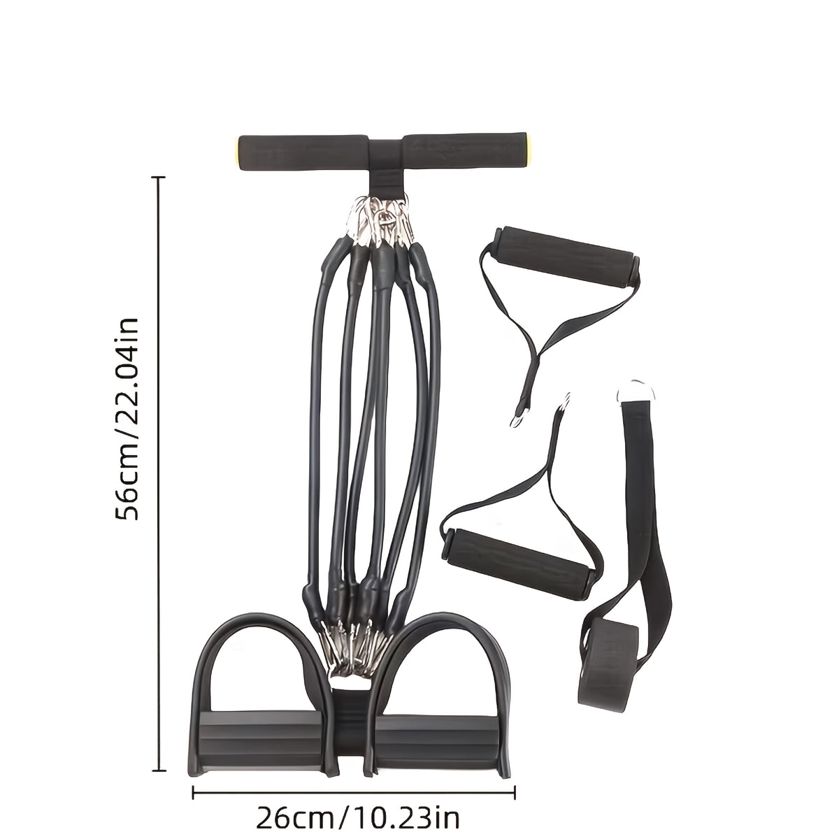 Black Foot-Pedal Resistance Band Puller with Handles and 2-, 4- or 6-Tube Options Labeled 50BL to 150BL