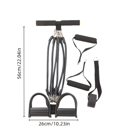 Black Foot-Pedal Resistance Band Puller with Handles and 2-, 4- or 6-Tube Options Labeled 50BL to 150BL