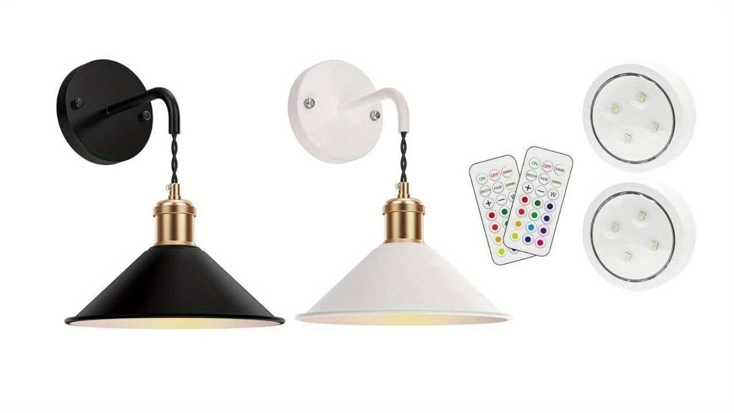 Battery-Operated Two-Light Wall Sconce Set with 13 RGB Scenes, Remote, Timer and Black or White Finish