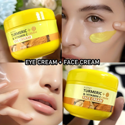 Skincare Set with ROZINO Label, 5 Turmeric and Vitamin C Cream and Serum Items for Face Hands and Feet