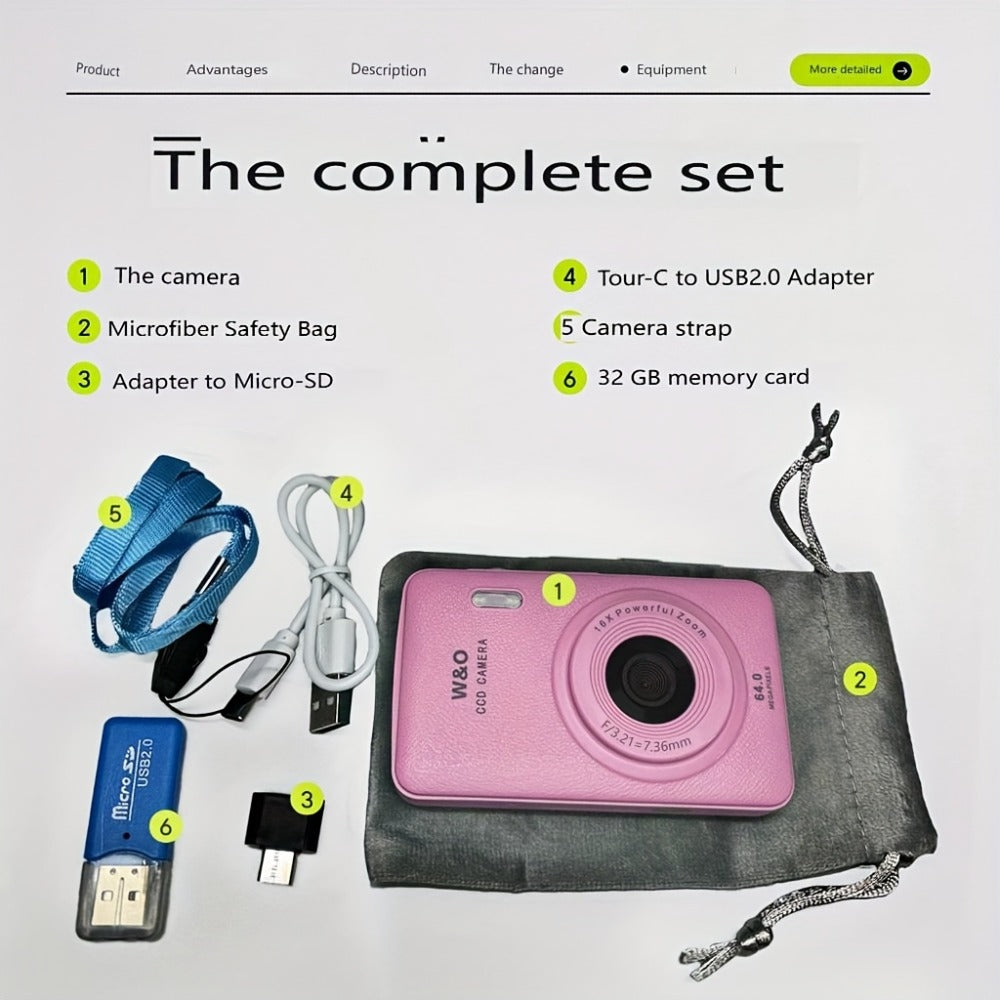 Digital Camera W810 with 64MP Capture Marking, 1080P Video, 16X Digital Zoom, 2.4-Inch Screen and 32GB Card