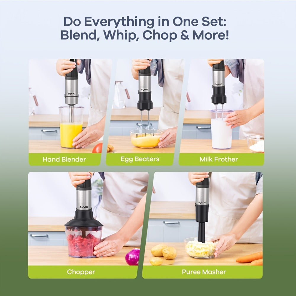 9-in-1-Labeled Immersion Blender Set with Time Display, Chopper, Beaker, Whisk and Frother