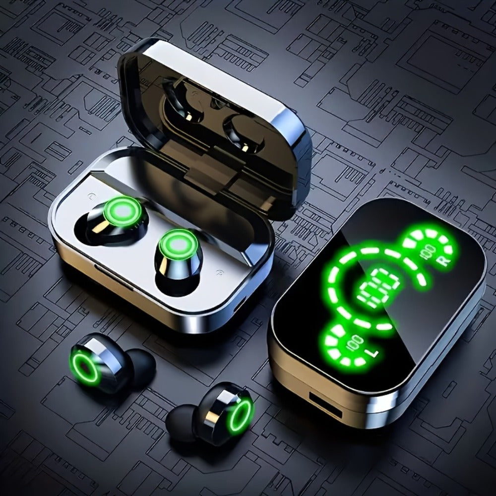 Wireless Earbuds Bluetooth 5.4 800mAh High-Capacity Battery Mirror Design Noise Isolation for Sports Running Fitness Gym Compatible with All Smartphones Modern Stylish