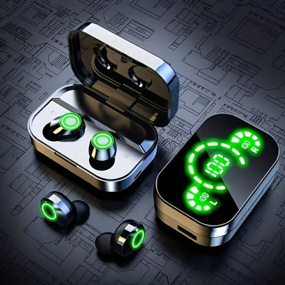 Wireless Earbuds Bluetooth 5.4 800mAh High-Capacity Battery Mirror Design Noise Isolation for Sports Running Fitness Gym Compatible with All Smartphones Modern Stylish