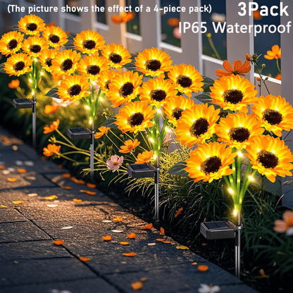 Sunflower Solar Lights Outdoor Garden Decor IP65 Waterproof - 15-Head Solar Powered Sunflower Stake Lights for Garden Flower Bed Pathway Terrace Yard, Decorative Solar Garden Lights Gift for Mom Grandma