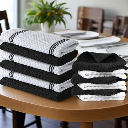 Twelve-Piece Cotton Kitchen Towel Set with Six 15 x 25-Inch Hand Towels and Six 12 x 12-Inch Washcloths
