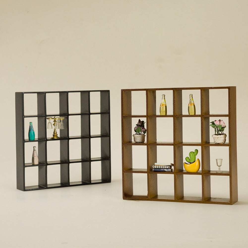 1:12 Scale 16-Compartment Dollhouse Display Cabinet in Four Finishes for Adult Miniature Dioramas