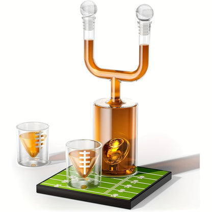 Football Goalpost Whiskey Decanter Set with 28 oz Bottle, Two 3.8 oz Game-Day Glasses and Field Display Base
