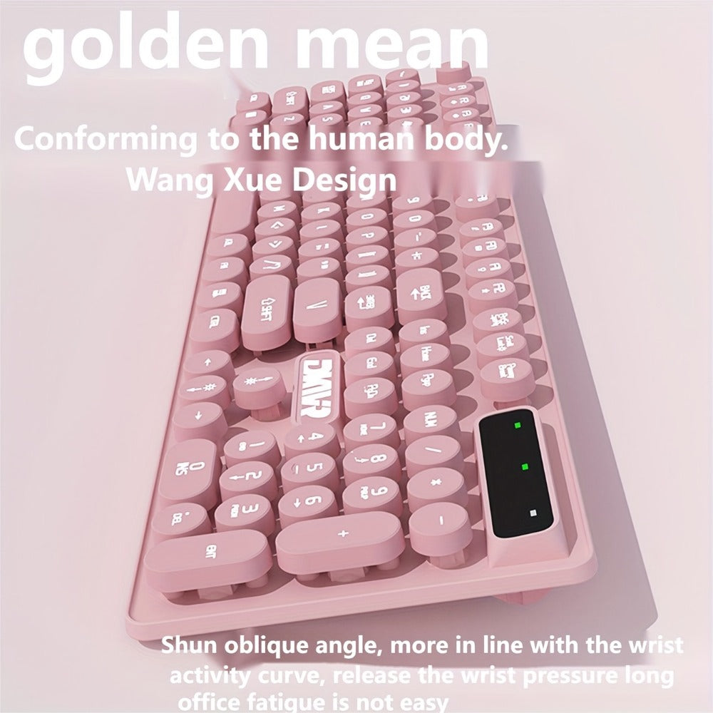 Retro Round-Key Wired Keyboard and 6D Mouse Set with Pink or Blue USB Color Options and One-Touch Lighting