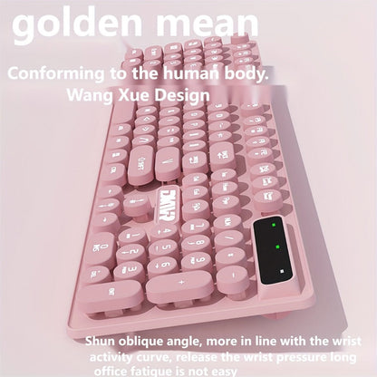 Retro Round-Key Wired Keyboard and 6D Mouse Set with Pink or Blue USB Color Options and One-Touch Lighting