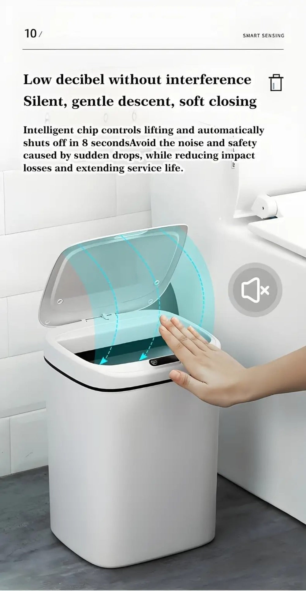 Motion-Activated Touchless Trash Can with Lid – Smart Sensor Waste Bin for Kitchen, Bathroom, Office & Home, Minimalist Rectangular Design, Battery Powered, 3-4 Gallon