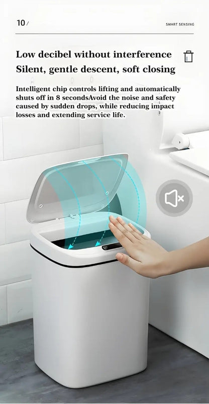Motion-Activated Touchless Trash Can with Lid – Smart Sensor Waste Bin for Kitchen, Bathroom, Office & Home, Minimalist Rectangular Design, Battery Powered, 3-4 Gallon