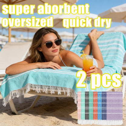 Turkish Beach Towels 2 Pack Sand Free Quick Dry Oversized Extra Large Lightweight Sandproof Compact Pool Swim Travel Camping Vacation Gift for Men Women Yellow Orange Blue Pink Purple Grey