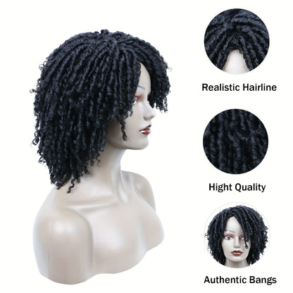 Synthetic Wig 12-Inch Goddess Faux Locs Headband Style with Curly Ends in Three Colors for Festivals