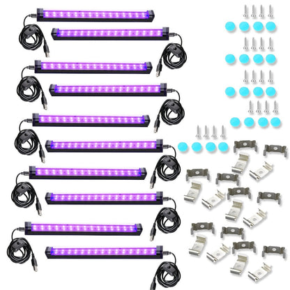 USB UV Black-Light Bar Set with Inline Switches, Mounting Hardware and 2-, 4-, 10-, 12- or 14-Pack Options