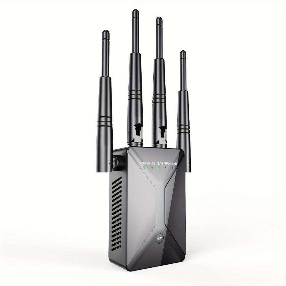 WiFi Range Extender 1200Mbps Dual-Band 2.4/5.8GHz with Four Antennas and Ethernet Port in Black