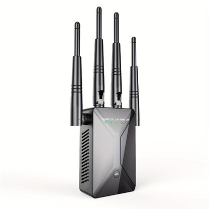 WiFi Range Extender 1200Mbps Dual-Band 2.4/5.8GHz with Four Antennas and Ethernet Port in Black