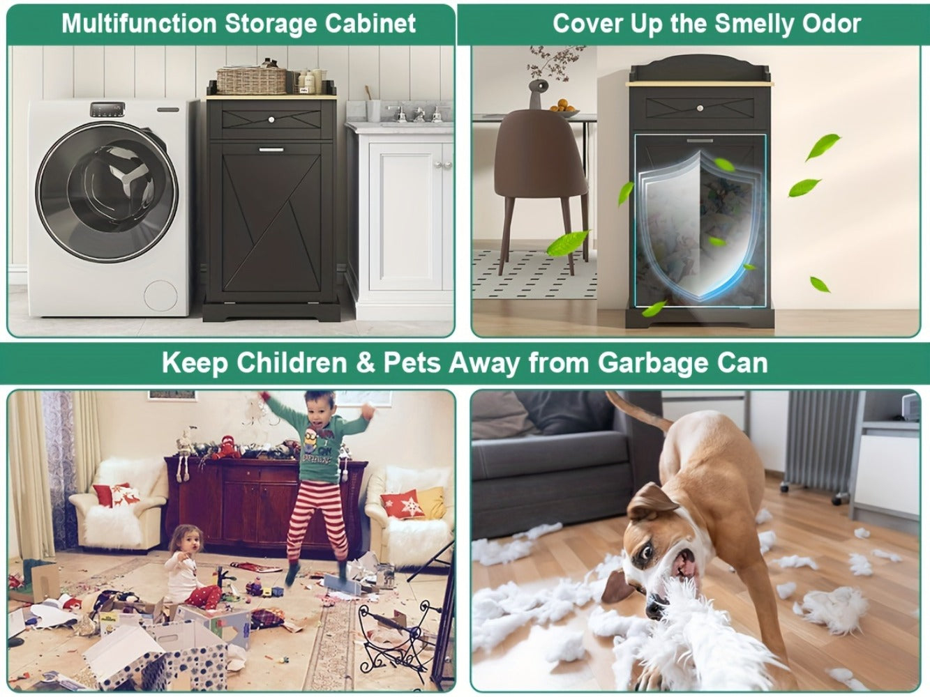 Storage Cabinet 12-Gallon Tilt-Out Trash Bin Enclosure with Top Drawer and Two Color Options