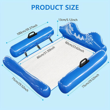 Blue Rectangular Pool Hammock with Mesh Center, Inflatable Headrest, Side Rails and Four Carry Handles
