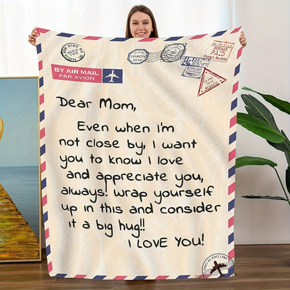 Love Message Flannel Blanket for Mom – 250-300gsm Soft Reversible All-Season Throw, Perfect Gift for Mother's Day & Birthday