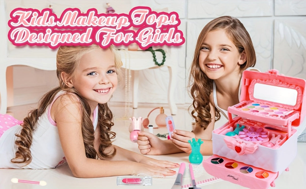 Kids Makeup Kit for Girls Ages 5-12, 48PCS Princess Pretend Play Cosmetics Set, Eyeshadow, Blush