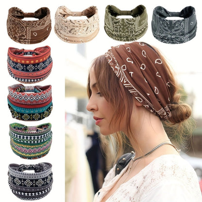 Eight Wide Knotted Headbands with Mixed Paisley and Geometric Patterns in One Image-Bound Set