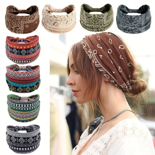 Floral Turban Headbands for Women 8 Pack Non-Slip Elastic Boho Knotted Wide Hair Wrap for Sports Yoga Running Workout Sweatband Moisture Wicking Fashion Hair Accessories Gift Set