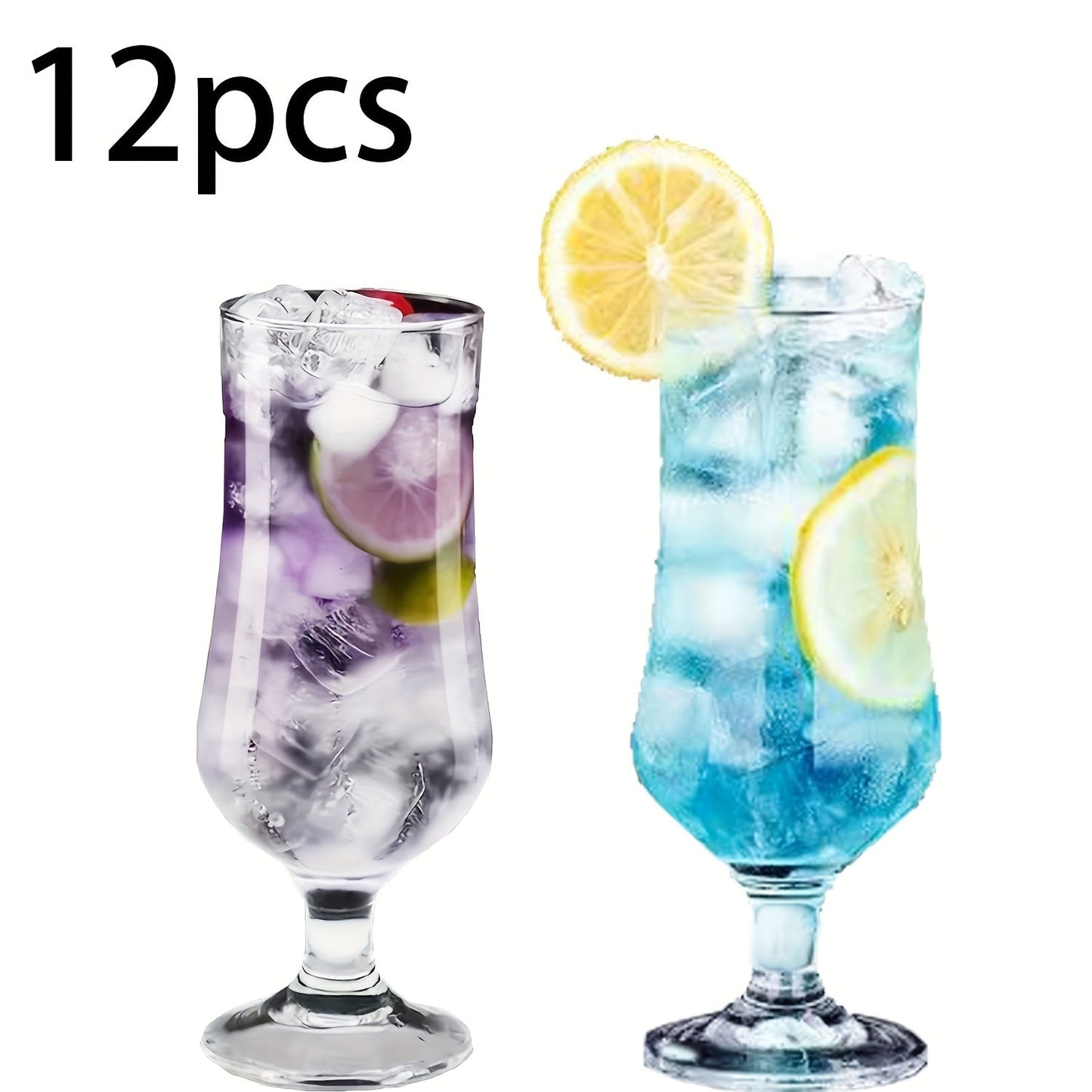 Twelve-Piece Footed Highball Glass Set with 13-Ounce Capacity and 6.5-Inch Tall Flared Shape