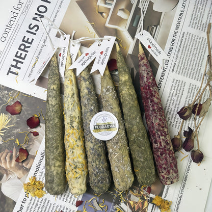 Handmade Herbal Scented Candles Set of 6 – Dried Flower Pillar Candles, Sage Lavender Cedar Mint Rose Scents, 12Hr Burn, Aromatherapy Yoga Meditation Sleep Aid, Wedding Home Decor Holiday Gift