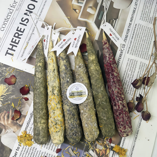Handmade Herbal Scented Candles Set of 6 – Dried Flower Pillar Candles, Sage Lavender Cedar Mint Rose Scents, 12Hr Burn, Aromatherapy Yoga Meditation Sleep Aid, Wedding Home Decor Holiday Gift