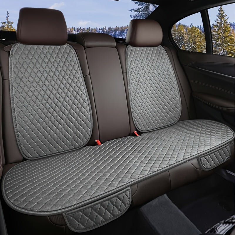 Car Seat Covers Diamond Quilted Linen – Universal Fit Front & Rear 3-Piece Set, Waterproof Anti-Slip All-Season Seat Protector, Luxury Interior Accessory