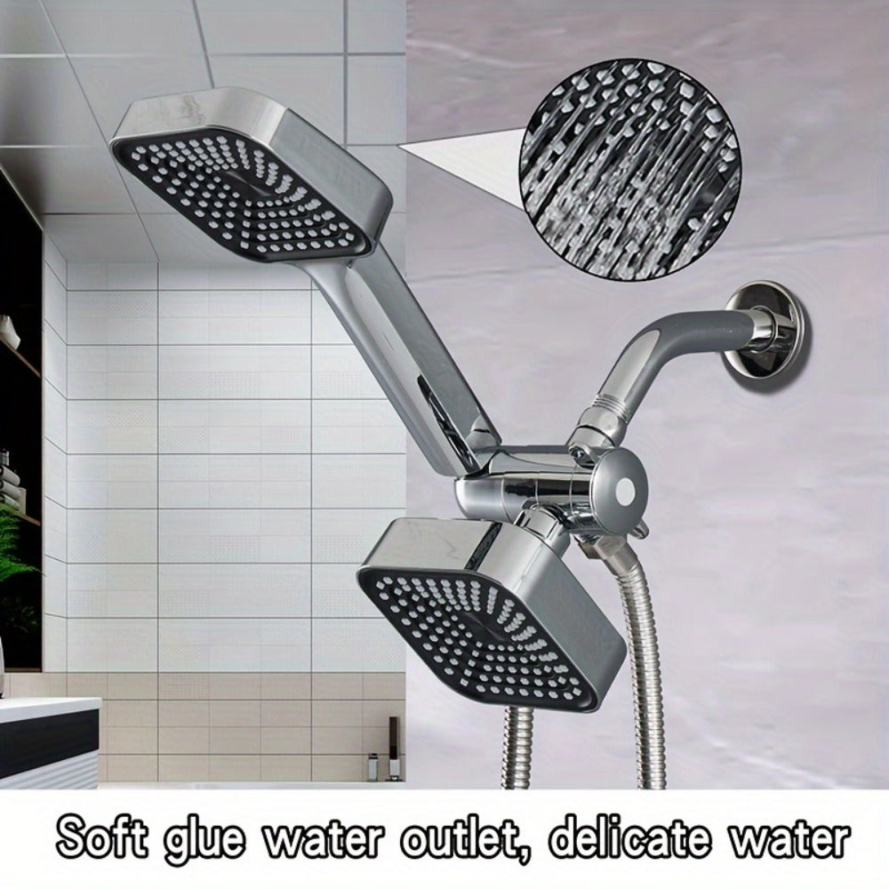 Dual Handheld Shower Kit with 4-Inch Spray Head, Long Hose, 3-Way Diverter and Silver or Black Finish