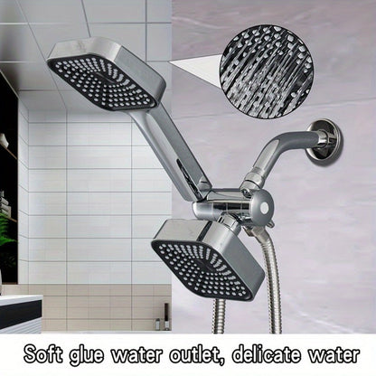 Dual Handheld Shower Kit with 4-Inch Spray Head, Long Hose, 3-Way Diverter and Silver or Black Finish