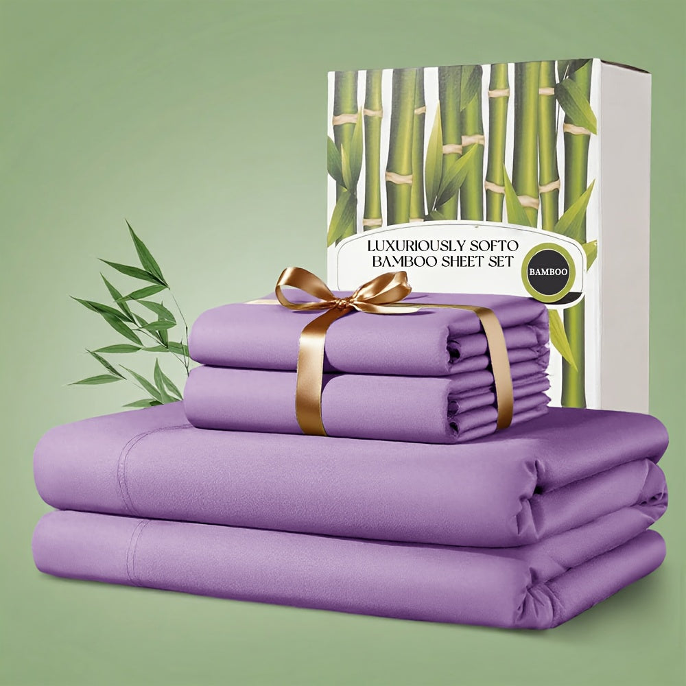 Sheet Set, Four-Piece 30% Lyocell and 70% Viscose Bedding with 18-to-24-Inch Fitted Pocket and Twelve Colors