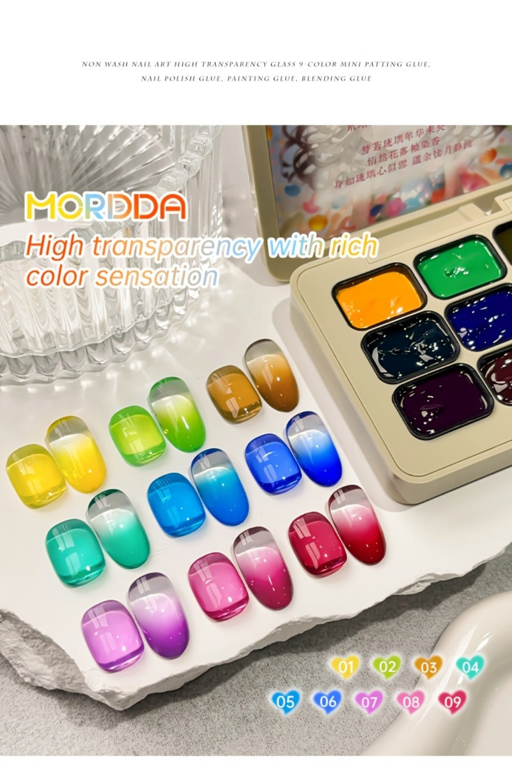 Candy Glass Gel Nail Polish Set 9 Colors Gradient Effect — Fall Winter Shades Translucent Glass-Like Finish Long-Lasting Durable Nail Art for Salon & Home Manicure Gift Women