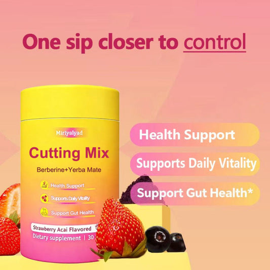 Berberine Supplement Sticks with Yerba Mate — Strawberry Acai Flavor Vegan Cutting Mix | Natural Metabolism Blood Sugar & Energy Support | Gluten-Free Dairy-Free | 30 Stick Packs Per Bottle