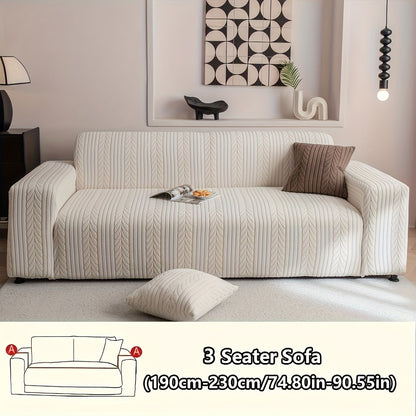 Sofa Cover Stretchy Washable Slipcover for 1 2 3 4 Seater Couch, Zigzag Textured Fabric, Scratch Slip Resistant Furniture Protector, Cream White Light Grey Dark Gray Coffee Brown