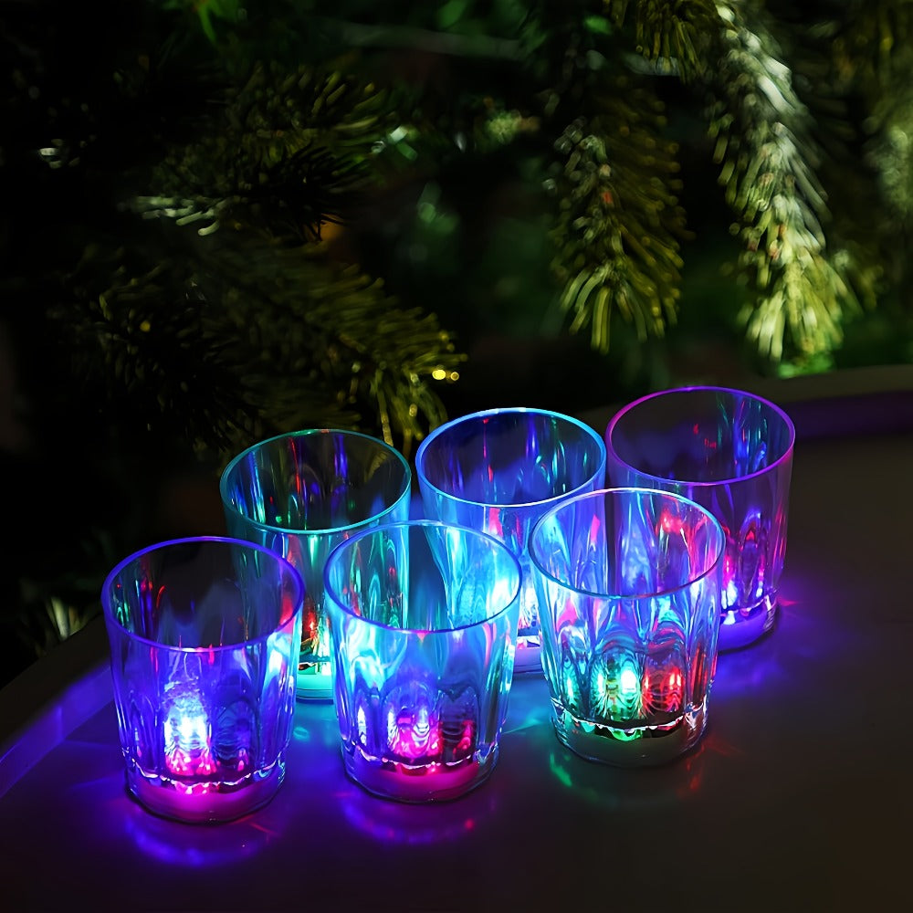 LED Light-Up Party Cup Set with 12 or 15 Short 2 oz Plastic Tumblers in Mixed Color Designs