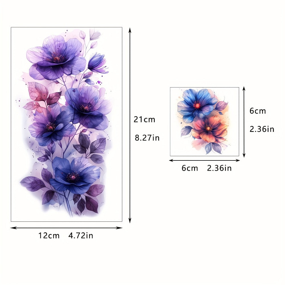 Temporary Tattoos GLARYYEARS 45-Sheet Watercolor Floral Set with 12 Large and 33 Small Designs for Arm, Wrist and Shoulder