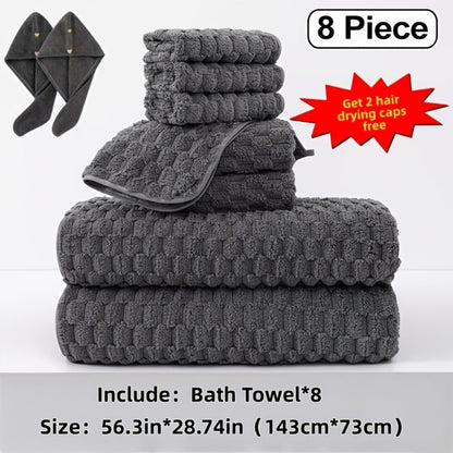 Towel Set 4 or 8 Piece Microfiber Collection with Hair-Drying Cap Options in Four Colors for Home and Guest Use
