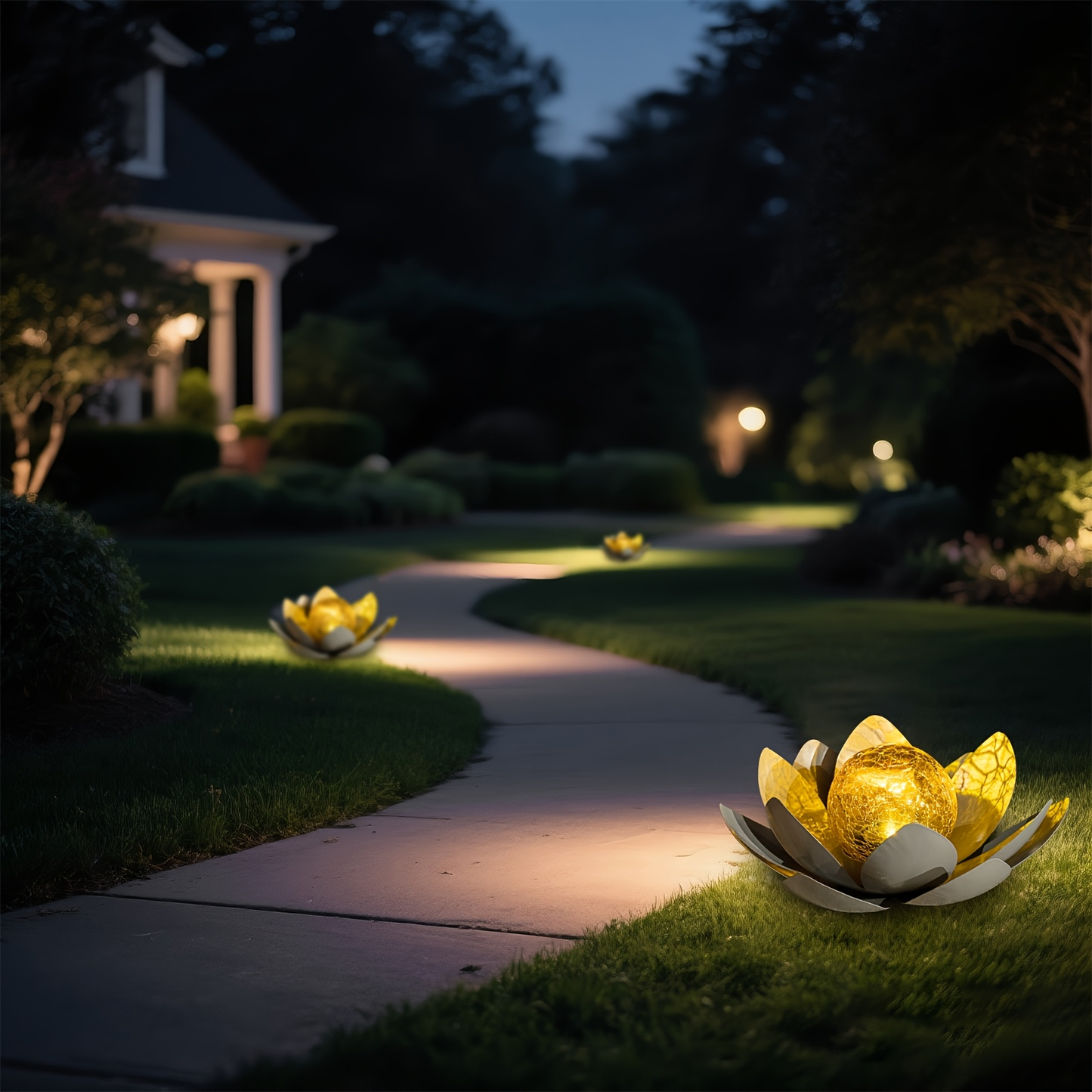 Solar Garden Light Lotus Flower with Cracked Glass Globe, IPX4 Rating and Three Color Options