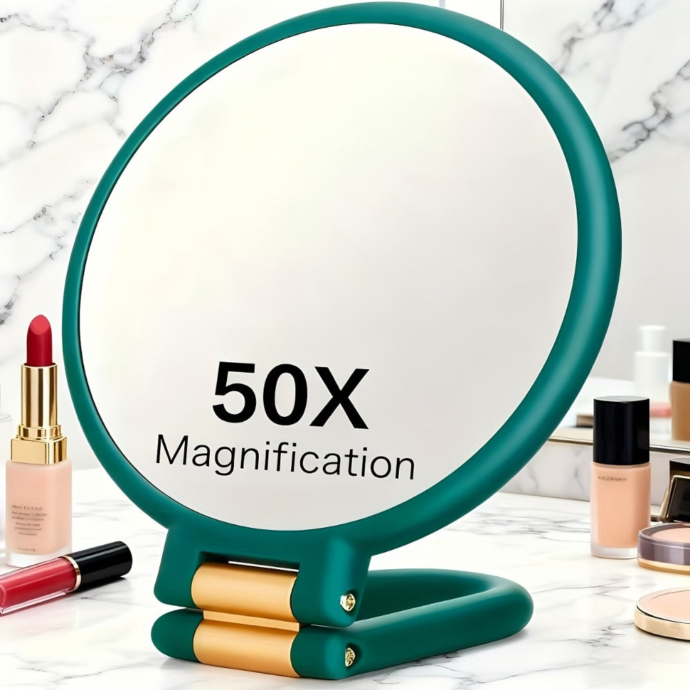 Makeup Mirror Dual-Sided 1X and 50X Handheld Round Compact with Folding 360° Handle in Black or White