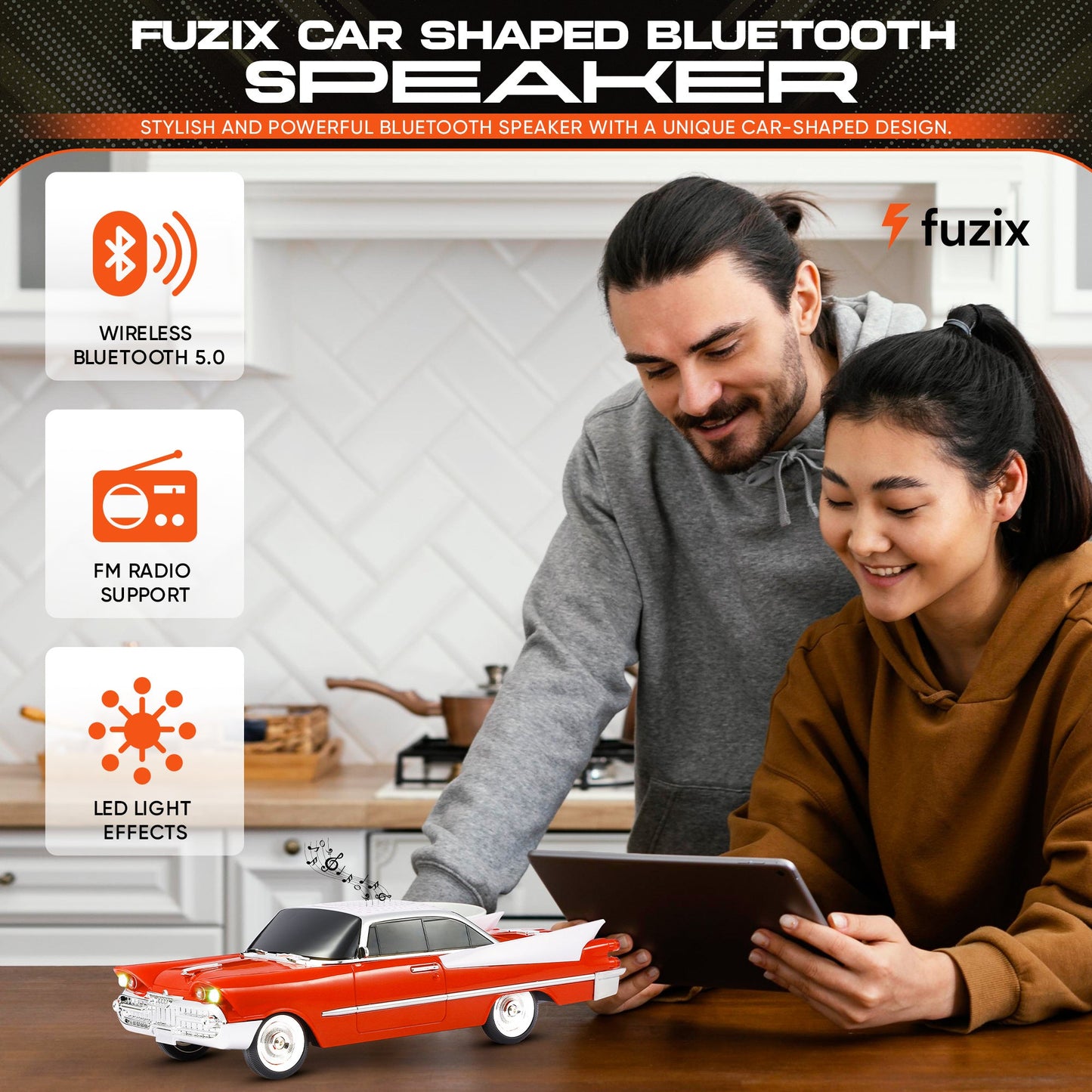 Portable Bluetooth Speaker Fuzix WS-1965 Retro Car with LED Lights, Mic, FM, AUX, USB and TF